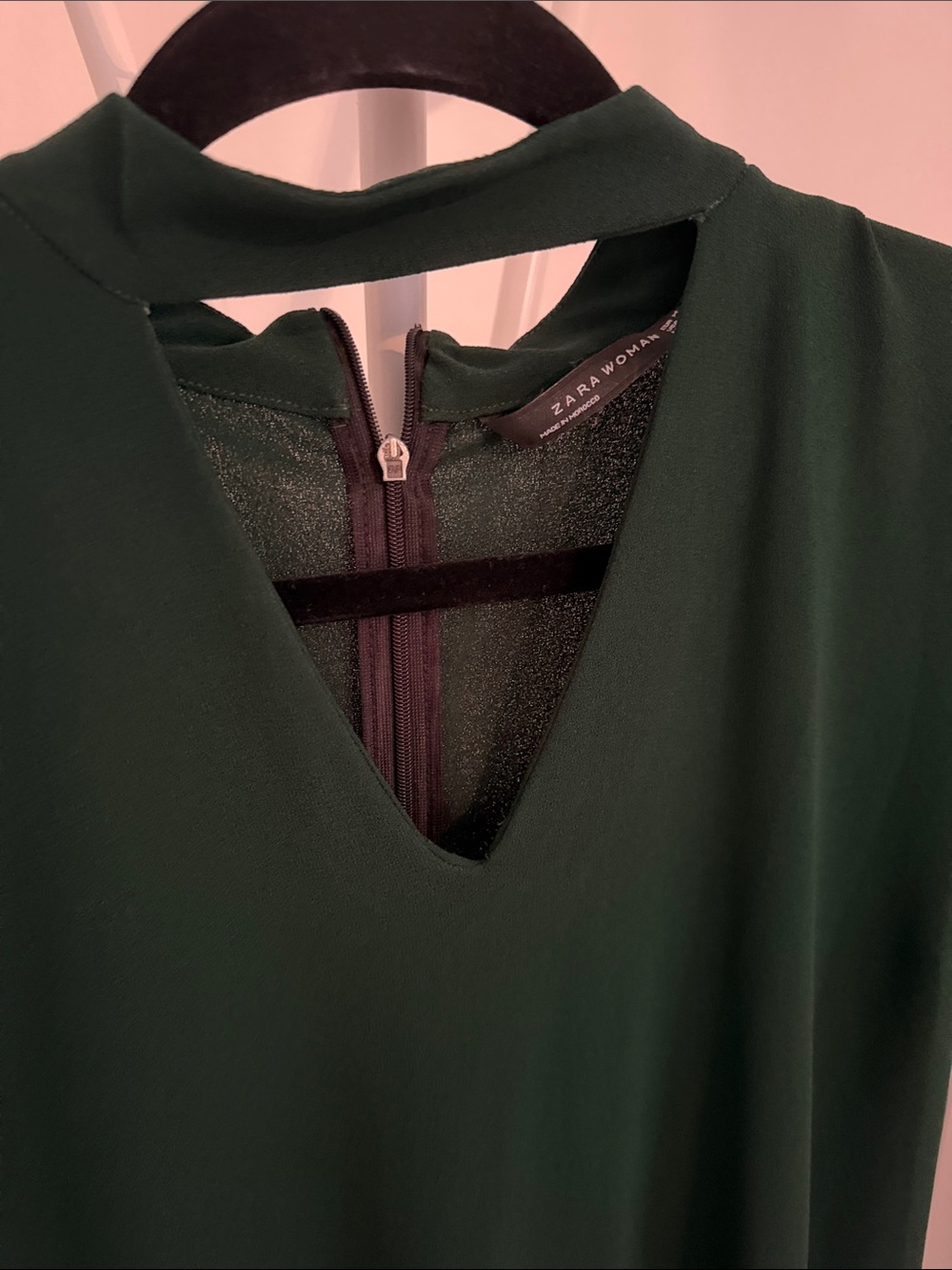Zara Dark Green Mini Dress with V-Neck